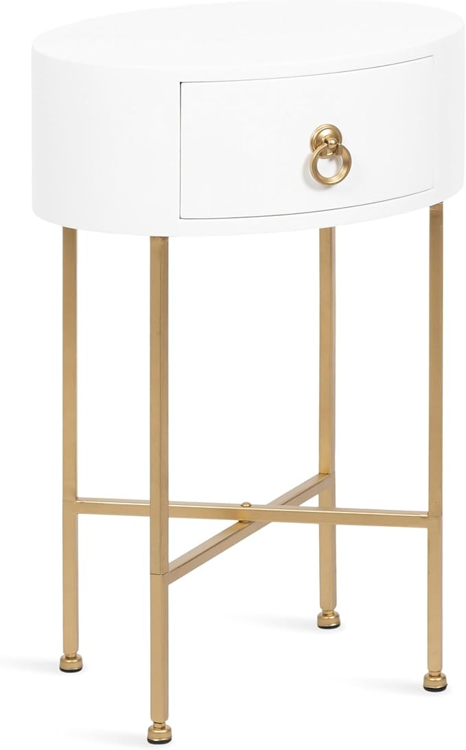 Kate and Laurel Decklyn Decorative Glam Oval Side Table, 16 x 12 x 24, White and Gold, Modern Rou... | Amazon (US)