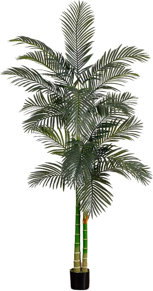 Nearly Natural 8FT Artificial Golden Cane Palm Tree, Fake Palm Tree with Two Realistic Trunks and... | Amazon (US)