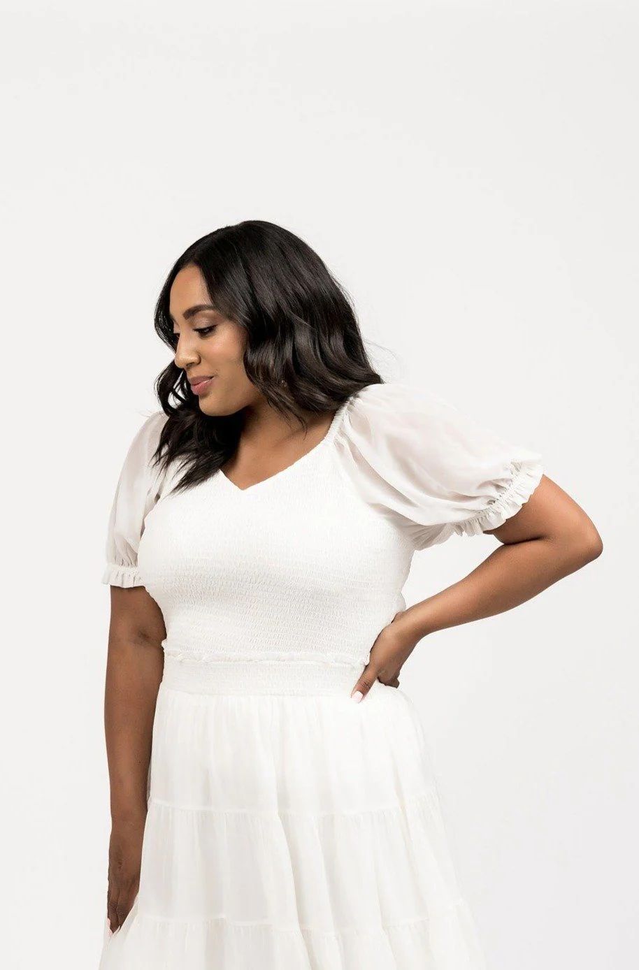 Puff Sleeve Smocked Top - Ivory | Rachel Parcell