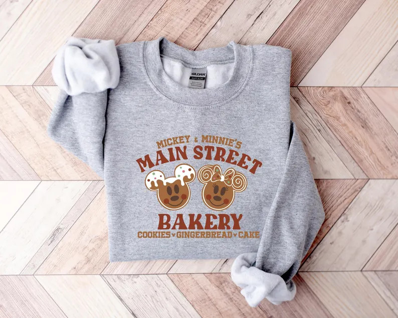 Mickey and Minnie Main Street Bakery Sweatshirt, Disney Christmas Gingerbread Shirt, Disney Chris... | Etsy (US)