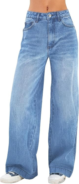 EMMIOL Women's 2026 Wide Leg Jeans Distress High Waist Stretchy Baggy Denim Pants Trousers Clothi... | Amazon (US)