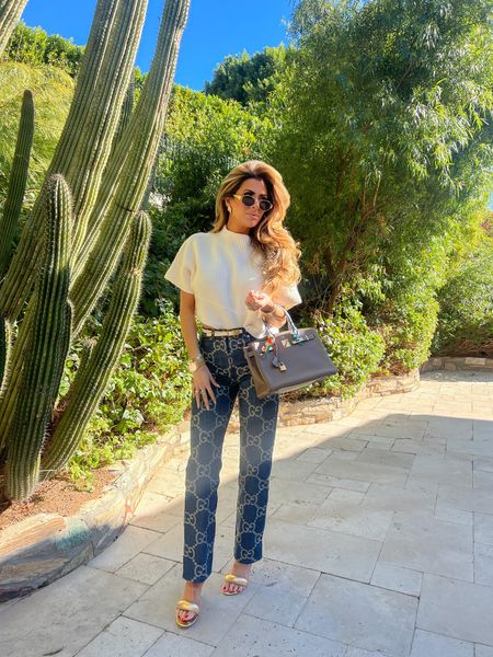 Wearing a size small in top and 25 in jeans. 

Spring fashion, summer fashion, vacation outfits, jeans, fall fashion, gold heels, Gucci jeans, blue jeans, Celine sunglasses, gold sunglasses, Emily Ann Gemma 

#LTKstyletip