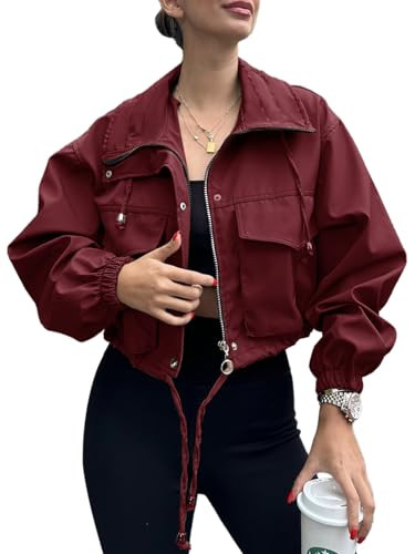 Tankaneo Womens Cropped Jacket Zip Up Lightweight Oversized Utility Anorak | Amazon (US)