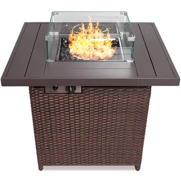 32in Fire Pit Table 50,000 BTU Wicker Propane w/ Wind Guard, Cover | Best Choice Products 