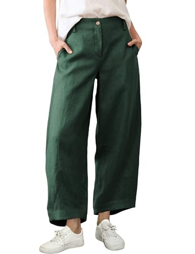 Athlisan Womens Linen Barrel Pants Casual Baggy Wide Leg Palazzo Trousers Summer Beach Capri Pant... | Amazon (US)
