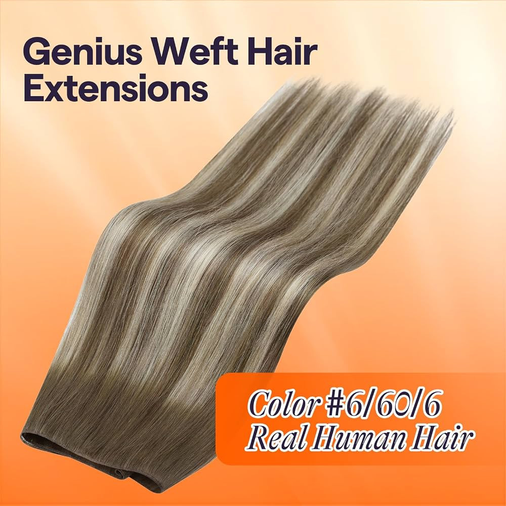 Full Shine Hand Tied Weft Extensions, 22 Inch 60G, Genius Hair Weft Human Hair, Balayage Ombre Ch... | Amazon (US)