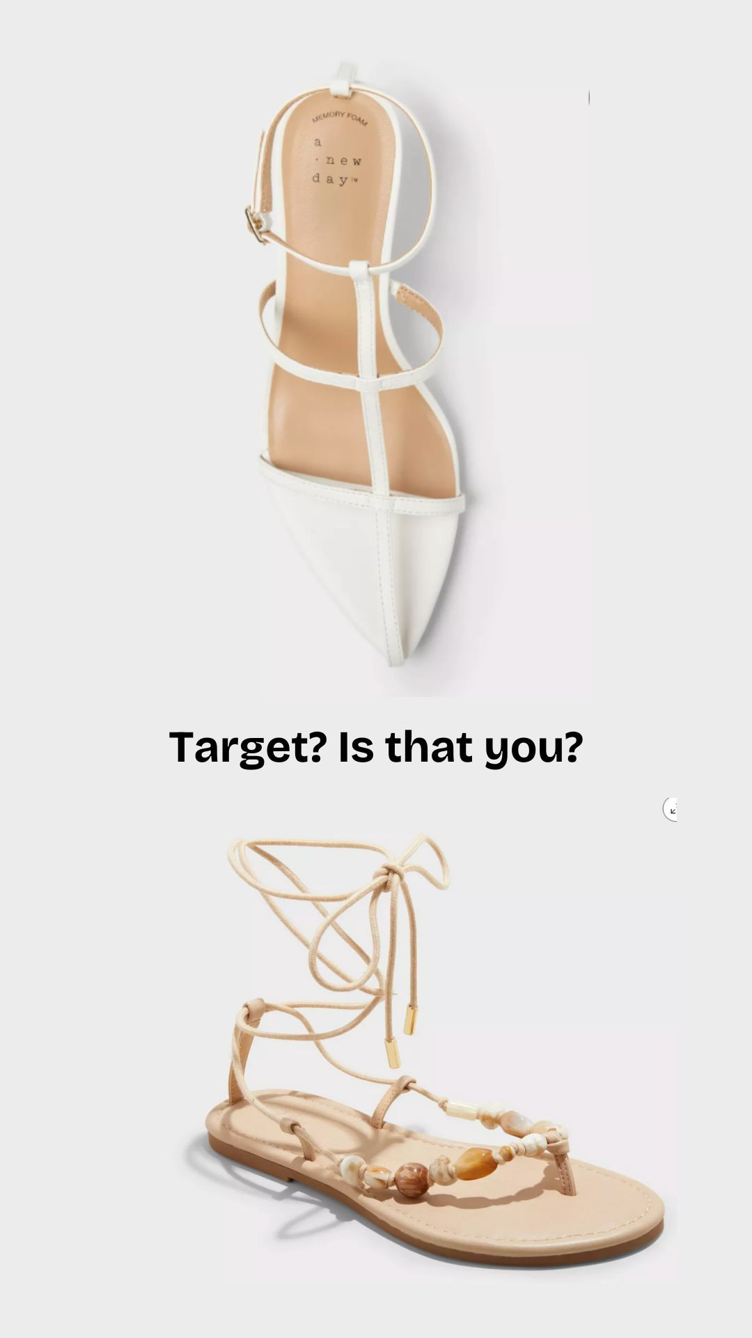 Whoa! These new #Target sandals stopped me in my tracks! Look so high end. Going to find the time to go try them on/review them for you! 

 #LTKWatchNow #LTKOver40 #LTKFindsUnder50