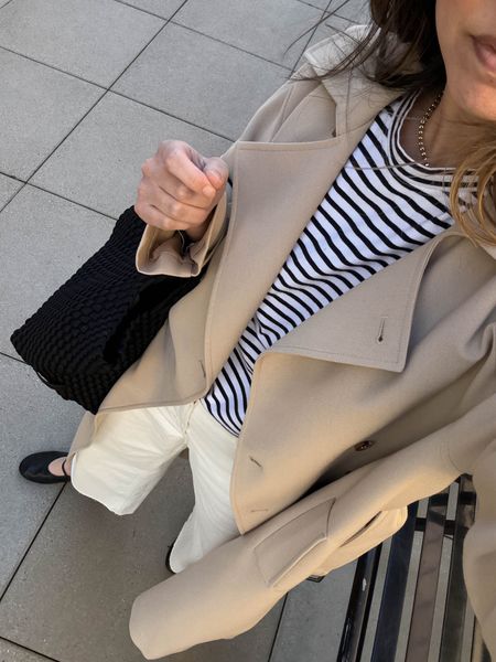 Easy simple classic outfits with stripes and trench. 

Oak + fort trench xxs
AYR tee xs (old)
Everlane jeans 26. Cut hems. Run small. 
Jeffrey Campbell flats 5.5 
Naghedi tote medium 


#LTKitbag #LTKshoecrush