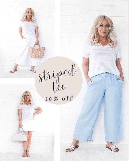 This super-soft baby blue striped tee is on sale for 25% off this weekend.  Total coastal casual / coastal grandmother / coastal COOL VIBES!

#LTKstyletip #LTKover40 #LTKsalealert