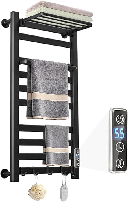 Heated Towel Rack for Bathroom Towel Warmer Racks Wall Mounted with Shelf,Timer & Temperature Mul... | Amazon (US)