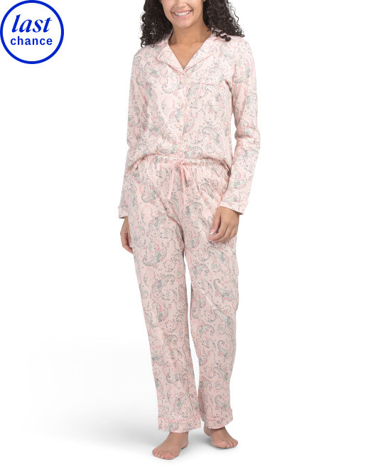 2pc Organic Cotton Paisley Print Notch Collar Top And Pants Pajama Set | Family Pajamas | Marshal... | Marshalls