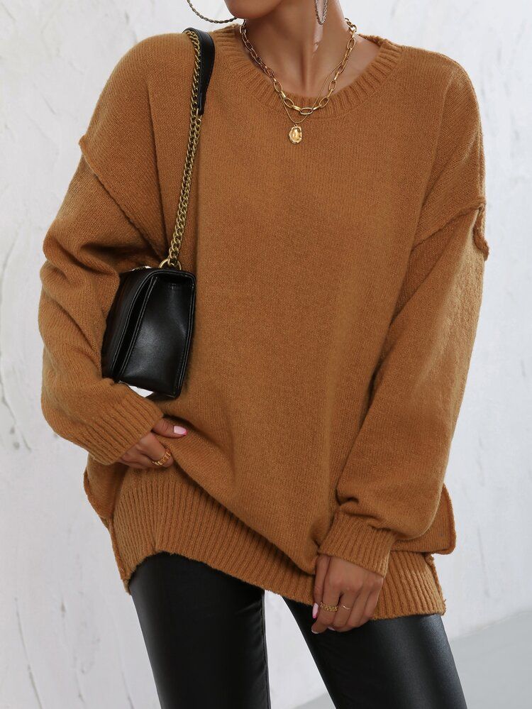 Solid Drop Shoulder Sweater | SHEIN