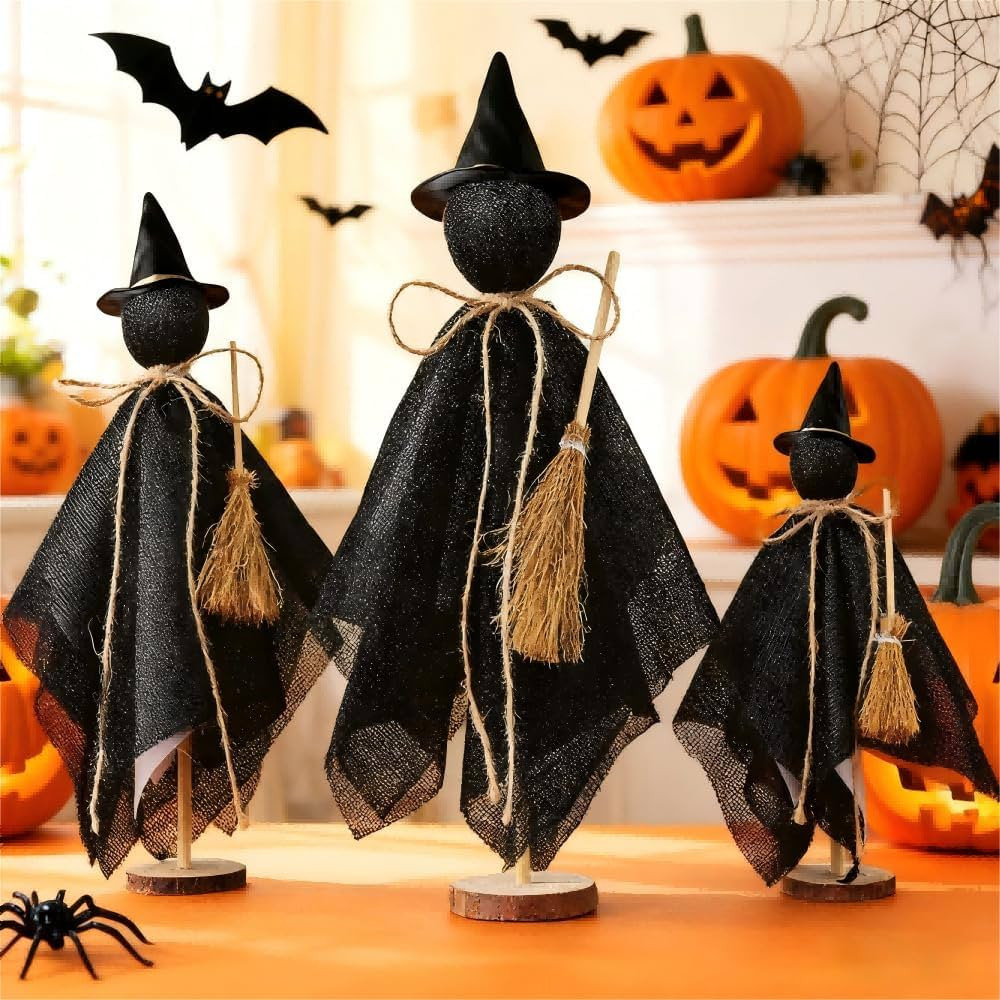 Halloween Decorations Indoor - 3 Set Primitive Halloween Wtich with Hat, Wooden Stand Witch Decor... | Amazon (US)
