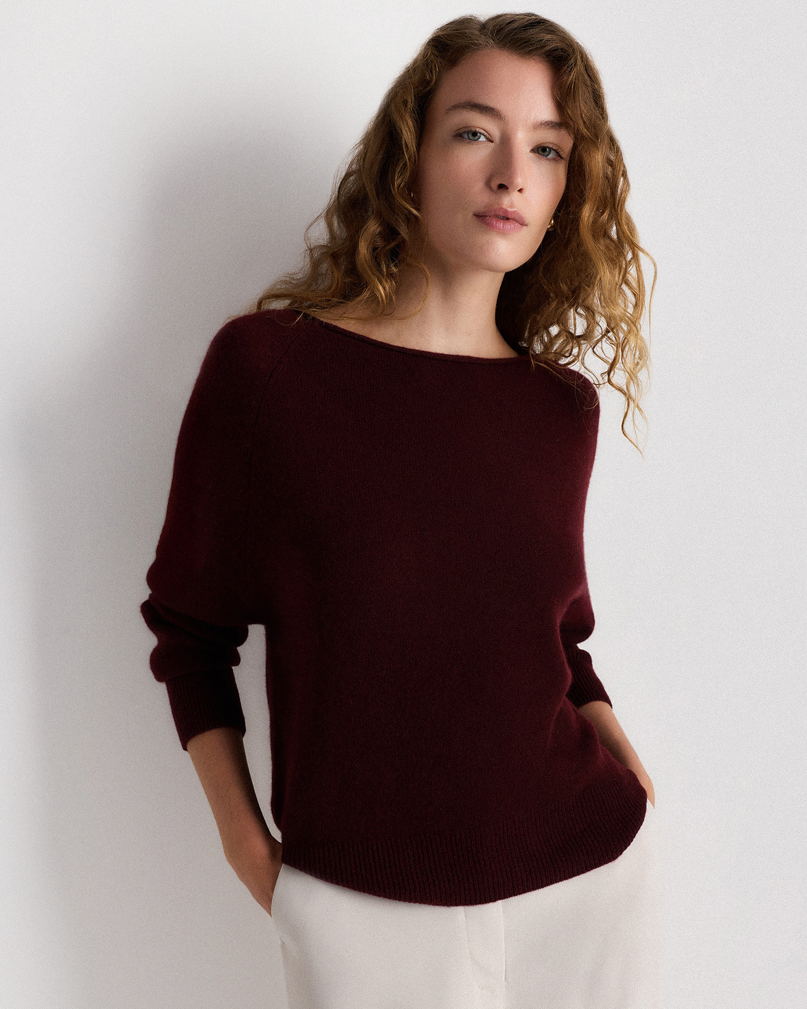 Quince | Women's Mongolian Cashmere Boatneck Sweater in Rich Burgundy, Size XS | Quince