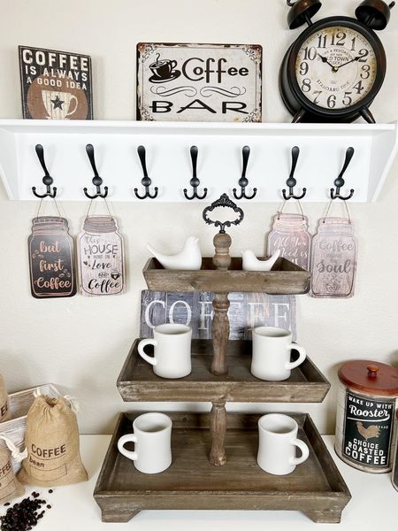 Adorable Coffee Bar Decor and a Handy Tiered Tray for Coffee Cups! #coffee #coffeebar #tieredtray #tray #coffeedecor #coffeebardecor #interiordesign #homedecor #home #amazon #amazonhome #founditonamazon 

#LTKHome
