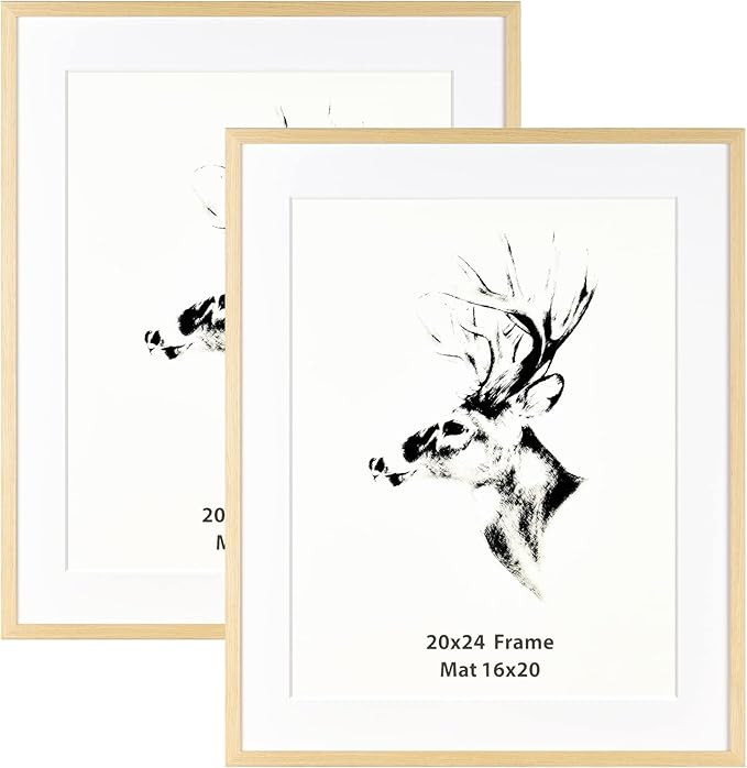 Yaetm 20x24 Picture Frame Matted to 16x20 Set of 2, Solid Oak Wood Poster Frame 20 x 24 inches, W... | Amazon (US)