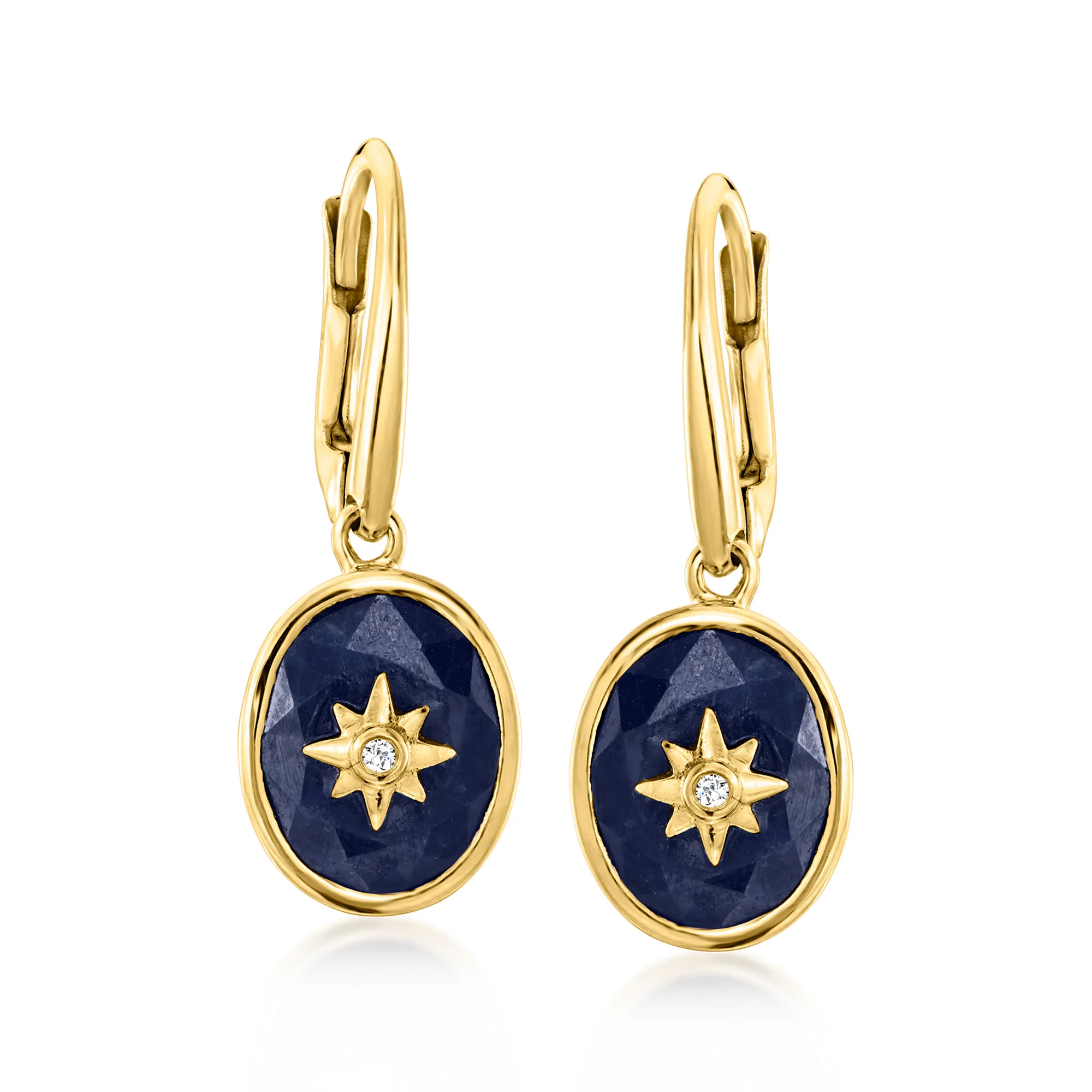 9.50 ct. t.w. Sapphire Star Drop Earrings with Diamonds in 18kt Gold Over Sterling | Ross-Simons