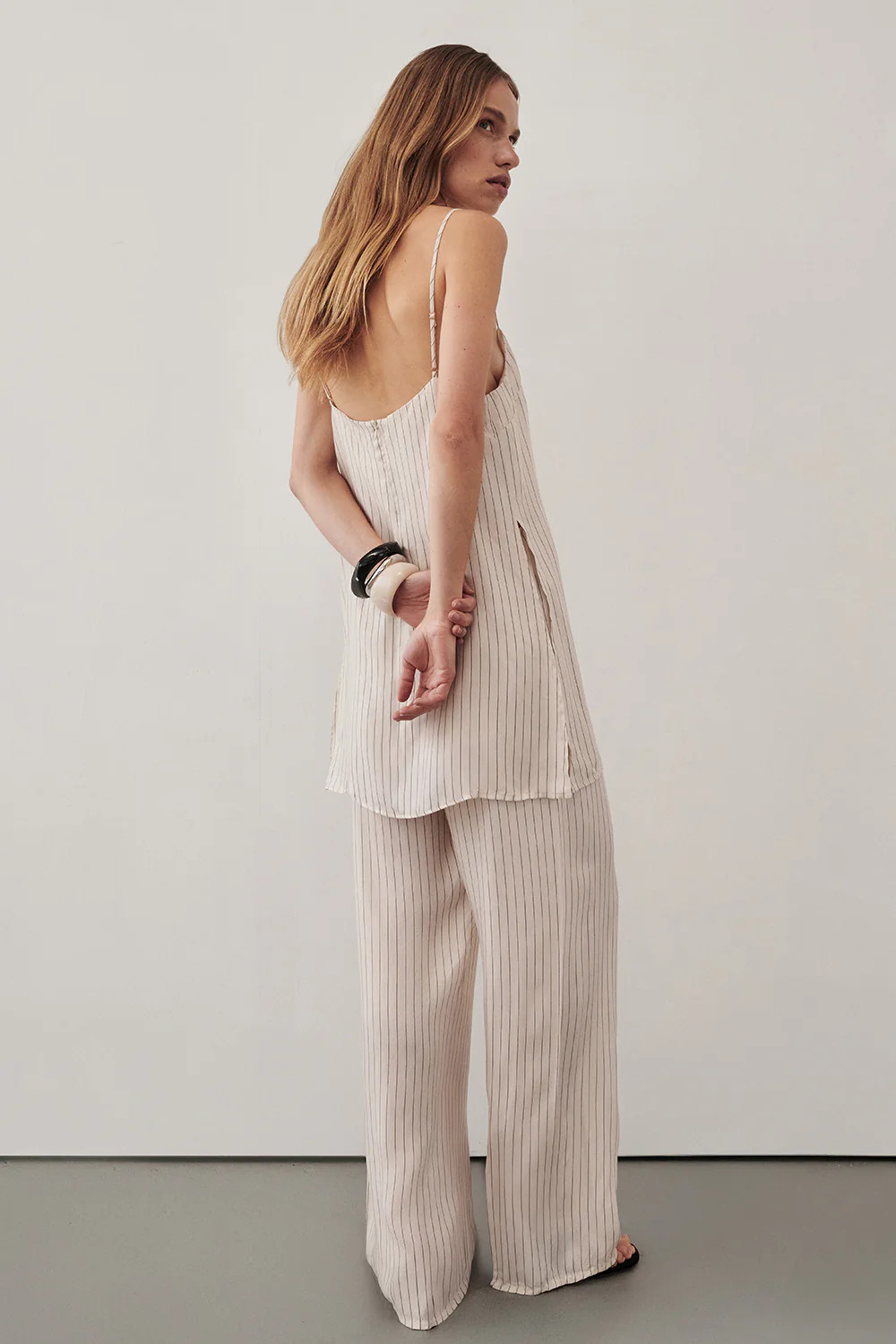 AMARA CREAM STRIPE CUPRO PANT | DISSH