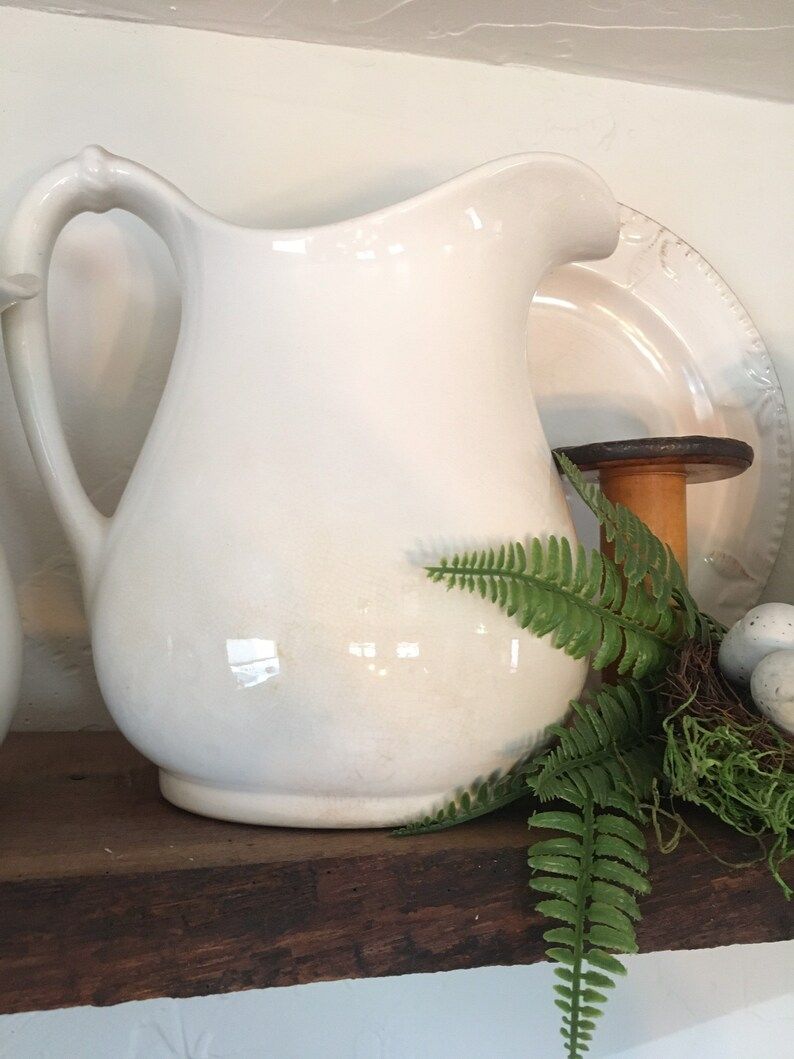 Vintage Large White Ironstone Pitcher, Edwin M. Knowles China Co. Pitcher | Etsy (US)
