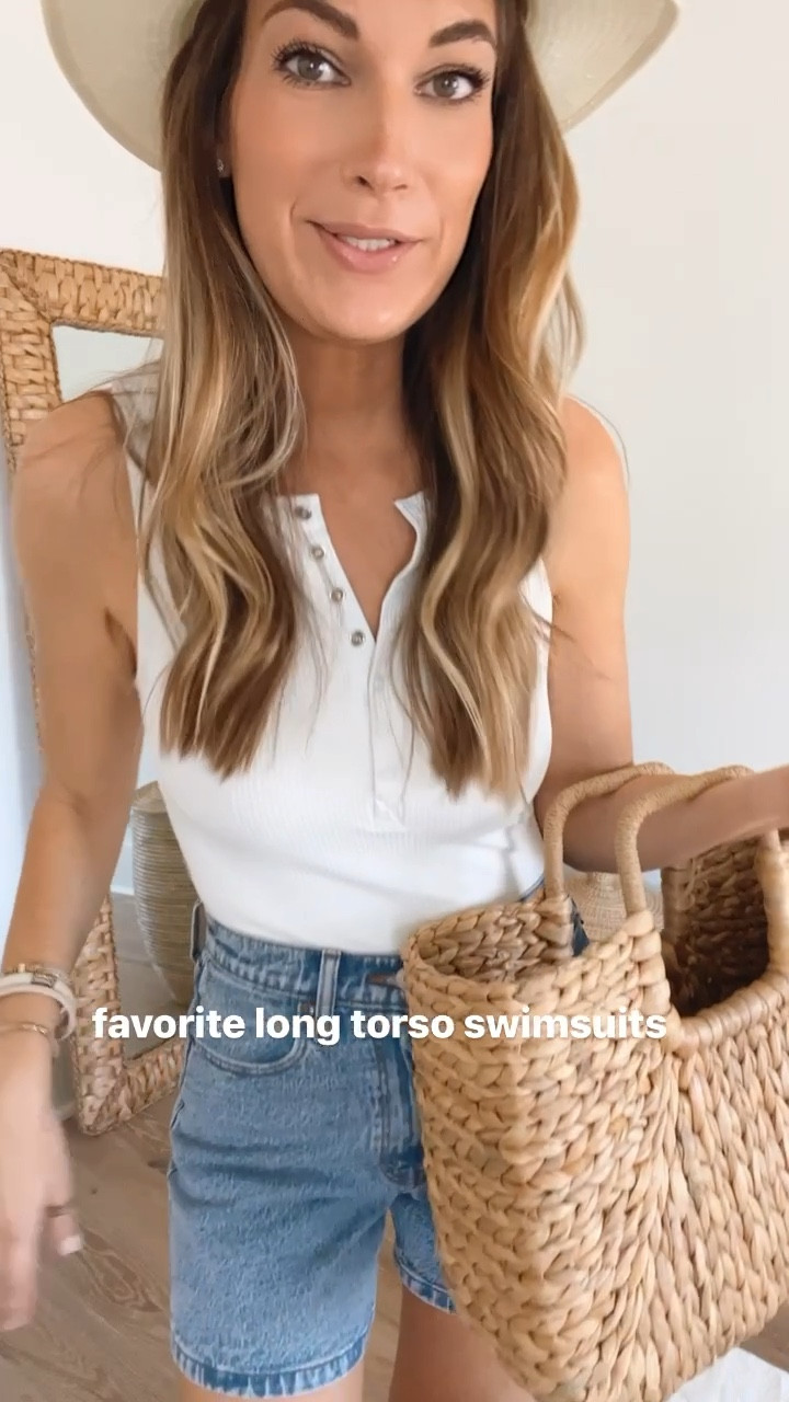 Long torso swimsuits!  I almost always wear one piece swimsuits.  I have xs long in the white one and small long in the black one.  

Sized up one in the denim shorts and sized to small in the white shorts (use code RACHELXSPANX for a discount).  

#LTKswim #LTKitbag #LTKtravel