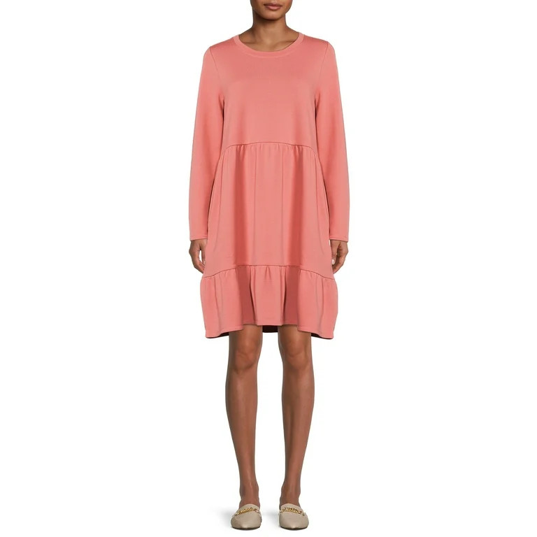 Time and Tru Women's Tiered Sweatshirt Dress | Walmart (US)