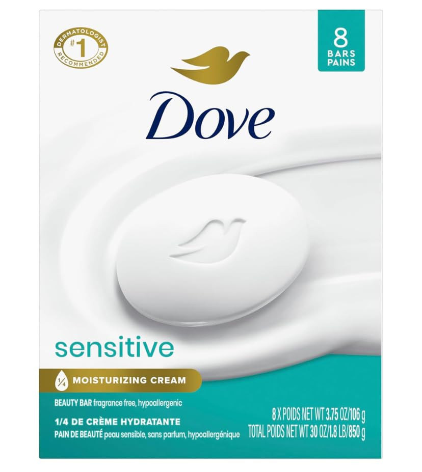 Dove Beauty Bar Soap Sensitive, 6 Bars for Sensitive Skin, Fragrance Free and Hypoallergenic 3.75... | Amazon (US)