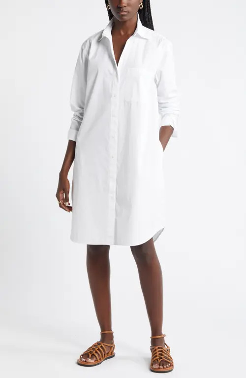 Nordstrom Long Sleeve High-Low Shirtdress in White at Nordstrom, Size Medium | Nordstrom