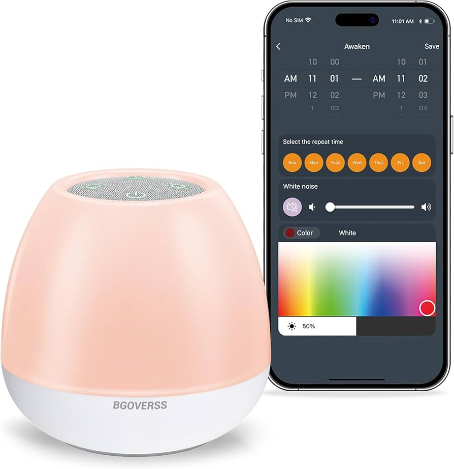 Baby Sound Machine，BGOVERSS White Noise Machine for Baby Sleeping with Night Light, Toddler Sle... | Amazon (US)