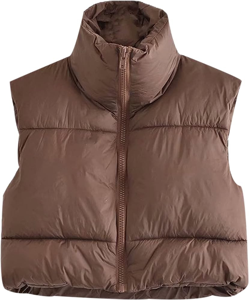 UANEO Womens Zip Up Stand Collar Sleeveless Padded Cropped Puffer Vest | Amazon (US)