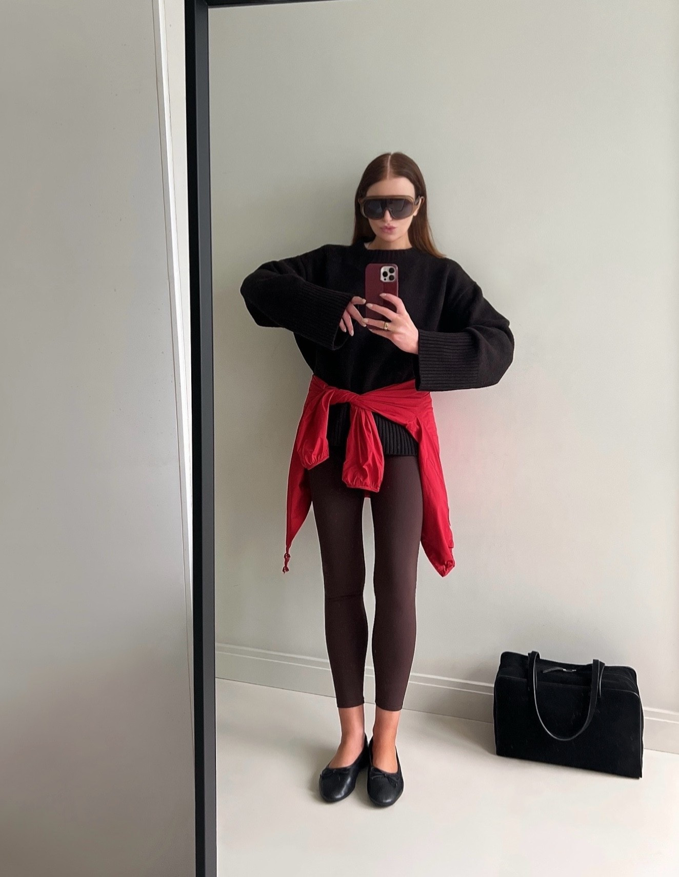 Still On That Red Pop Hype 📈 
#springoutfit #brownoutfit #popofred #redjacket #balletflats #leggings 

#LTKUK #LTKootd #LTKspring
