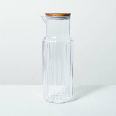 40oz Ribbed Plastic Beverage Carafe with Wood Lid - Hearth &#38; Hand&#8482; with Magnolia | Target