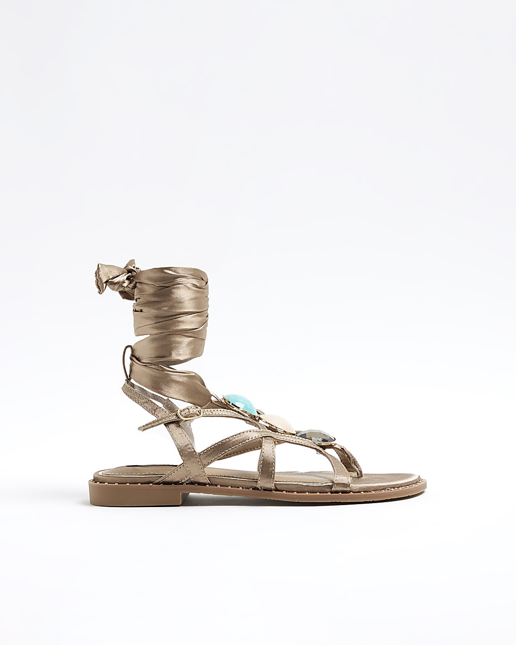 Beige embellished tie up sandals | River Island (UK & IE)