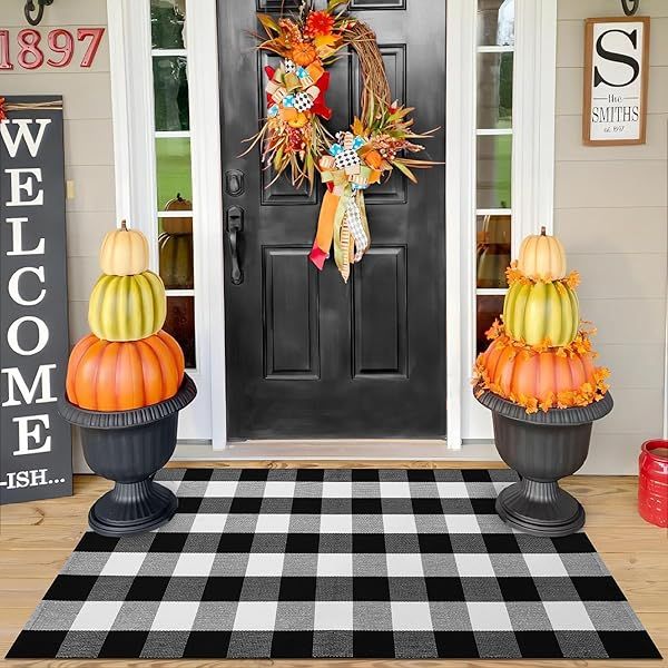 EARTHALL Buffalo Plaid Outdoor Rug 27.5x43 Hand-Woven Front Door Mat, Machine Washable for Outdoo... | Amazon (US)