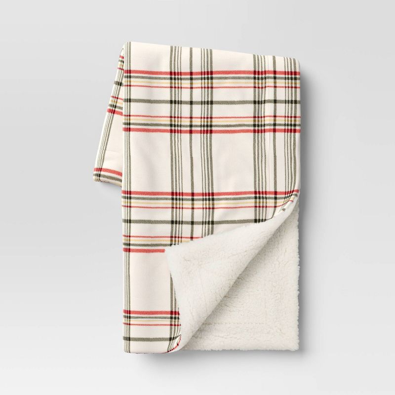 Plaid Printed Plush Christmas Throw Blanket with Faux Shearling Reverse - Threshold&#8482; | Target