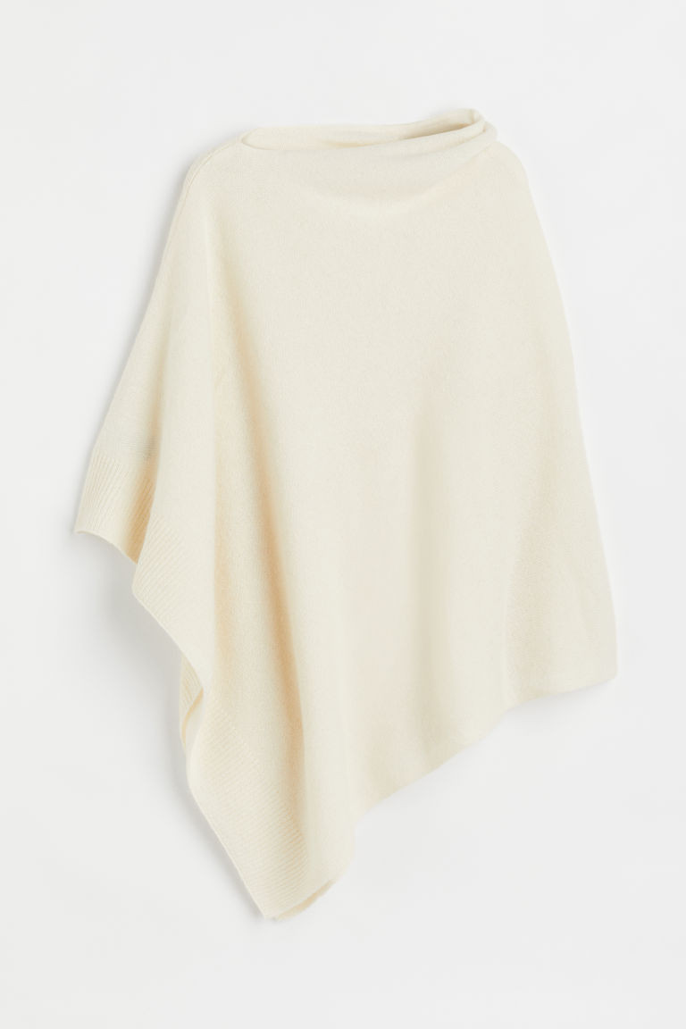 H & M - Fine-knit cashmere-blend poncho - White | H&M (UK, MY, IN, SG, PH, TW, HK)