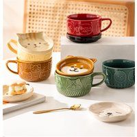 Ceramic Animal Cup/Mug With Lid/Ceramic Cug/Cat Cup/Milk Mug/Coffee Mug/Snack Dish/Cat Coaster/Valen | Etsy (US)