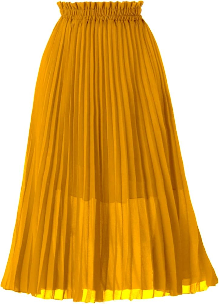 GOOBGS Women's Pleated A-Line High Waist Swing Flare Midi Skirt | Amazon (US)