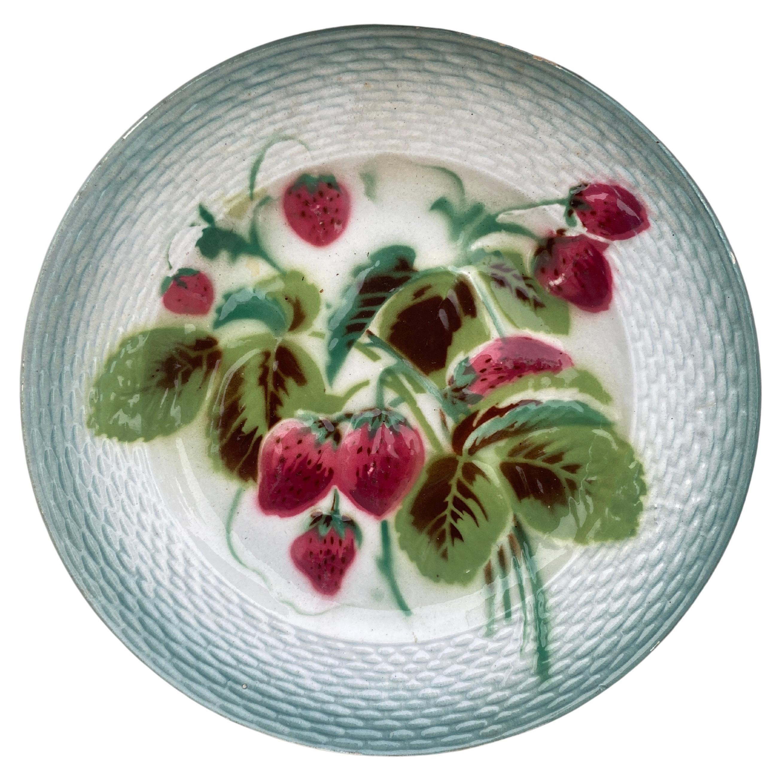French Majolica Raspberries Plate Saint Amand Circa 1920 | 1stDibs