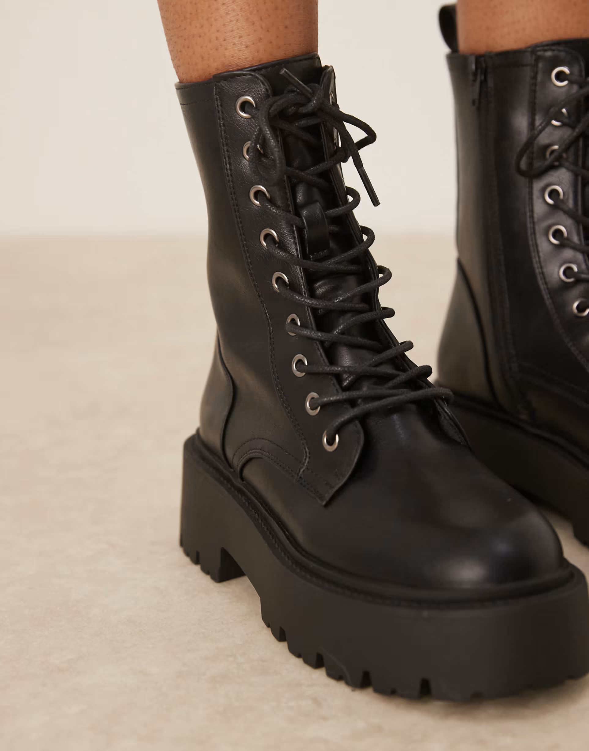 ASOS DESIGN Wide Fit Adventure chunky lace up boots in black | ASOS (Global)