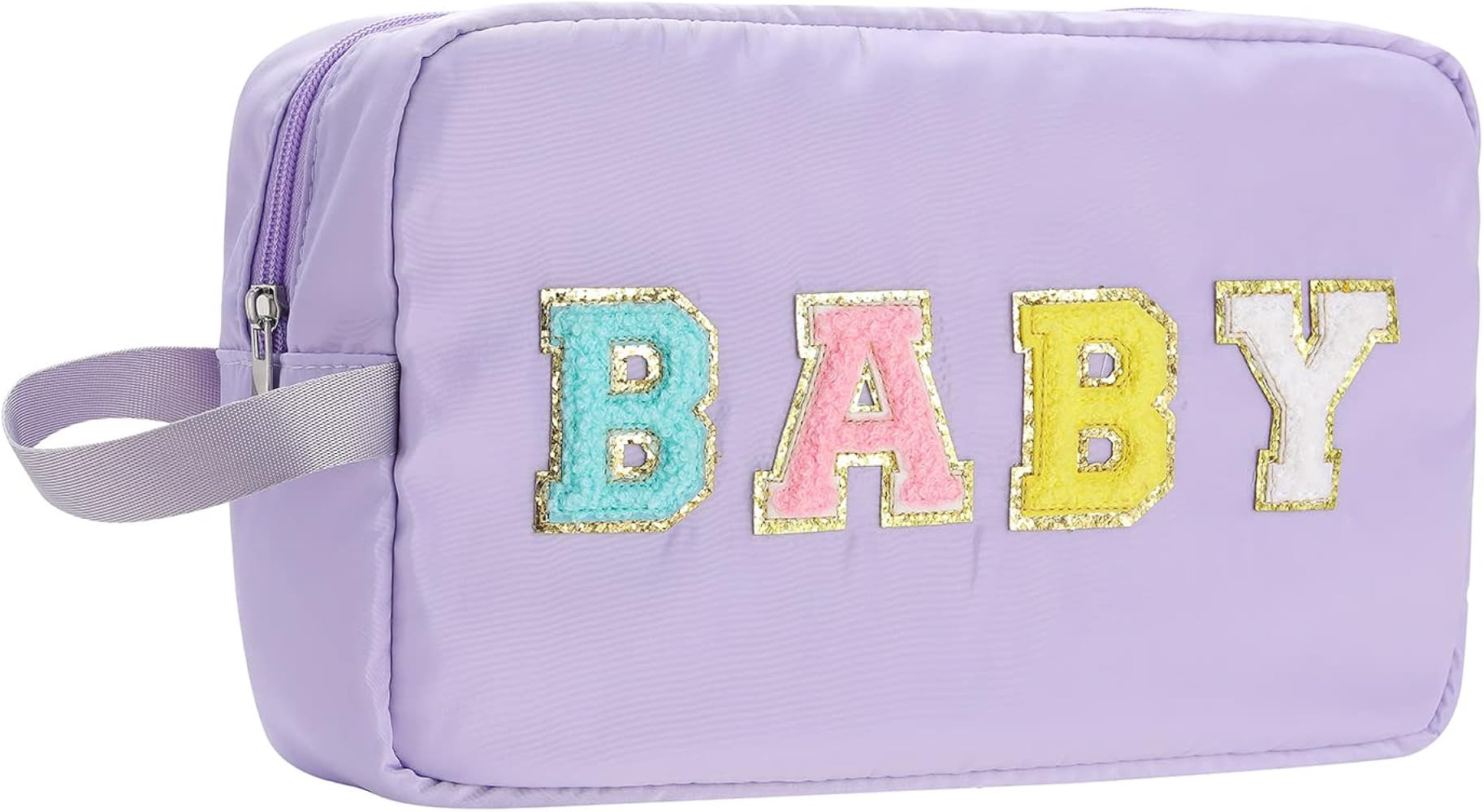 HAIBOLAN Large Nylon Zipper Makeup Bag Pouch with Chenille Letter Patches Travel Toiletry Bag Cos... | Amazon (US)