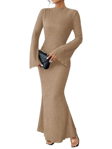 Narecte Fall Dresses for Women 2025 Maxi Dresses Solid Color Boho Dress Flare Sleeve Bodycon Dres... | Amazon (US)