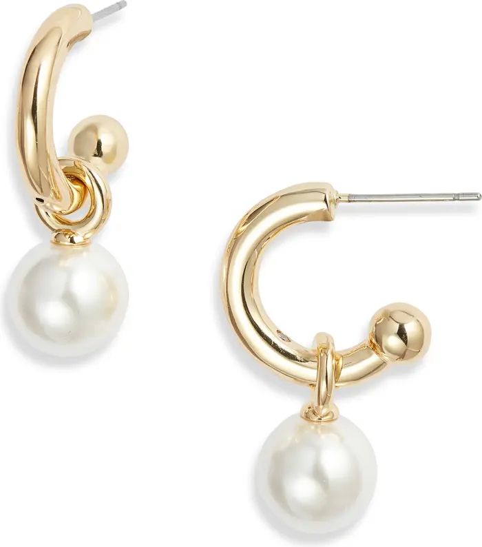 Imitation Pearl Drop Huggie Hoop Earrings | Nordstrom