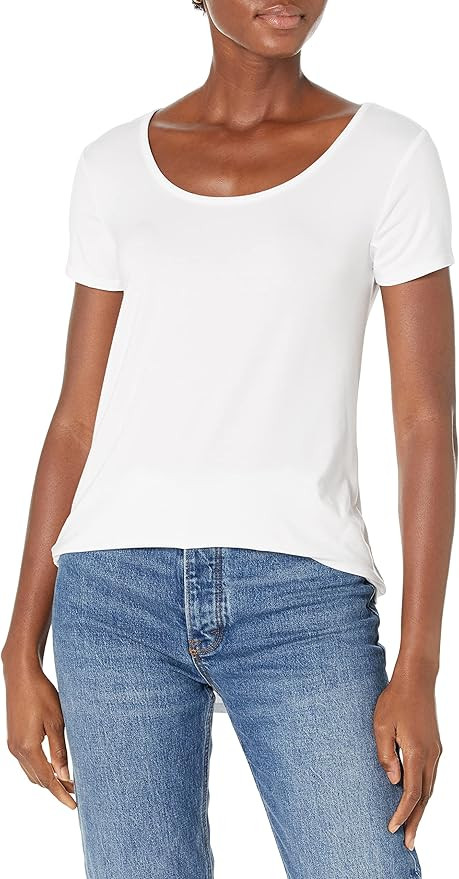 Amazon.com: Daily Ritual Women's Jersey Standard-Fit Short-Sleeve Long-Line Scoopneck T-Shirt, Wh... | Amazon (US)