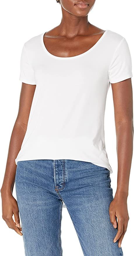 Amazon.com: Daily Ritual Women's Jersey Standard-Fit Short-Sleeve Long-Line Scoopneck T-Shirt, Wh... | Amazon (US)