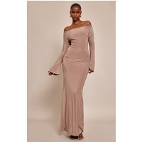 Mocha Double Slinky Twist Detail Maxi Dress, Brown | PrettyLittleThing US