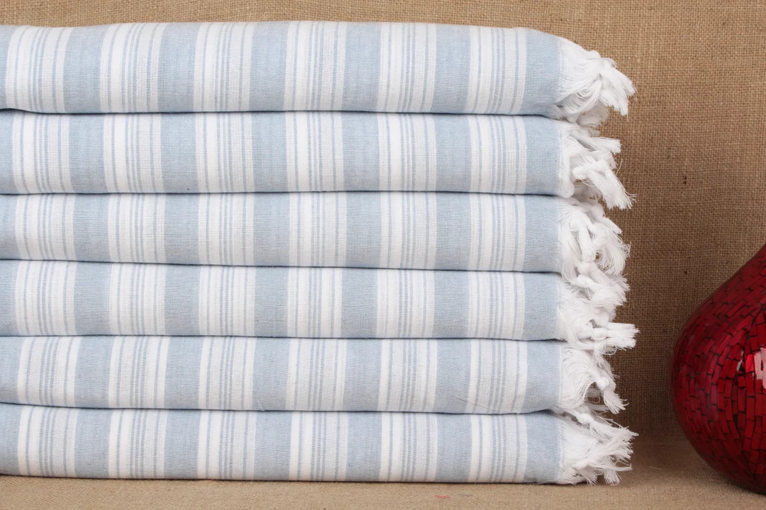 Turkish Beach Towel, Turkish Bath Towel, Baby Blue Towel, Striped Peshtemal, 40x71 Inches Pool To... | Etsy (Global)