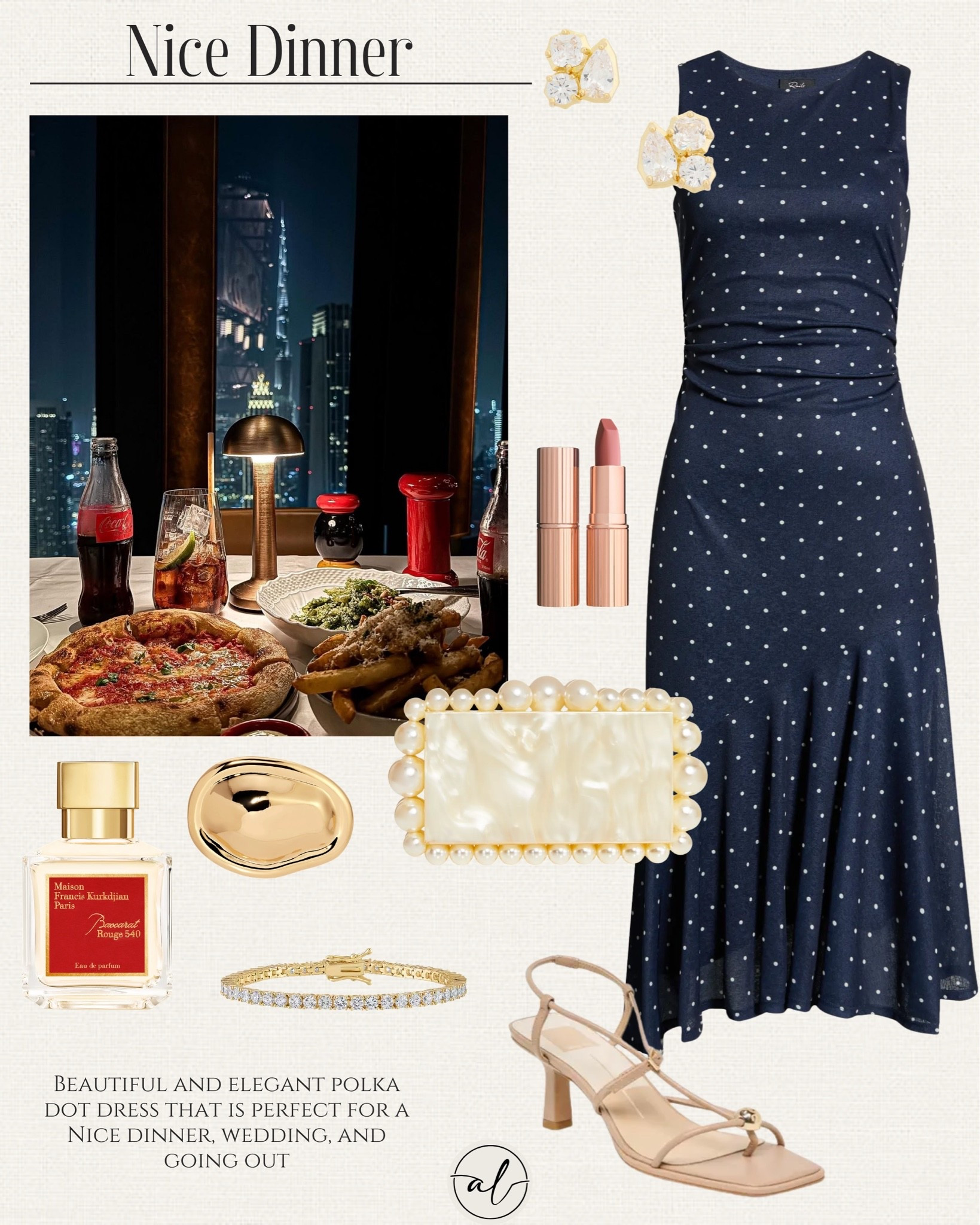 Nice dinner outfit idea 
A beautiful and elegant polka dot dress that's perfect for dinner, weddings, or a night out.

#LTKU #LTKSeasonal #LTKgrwm