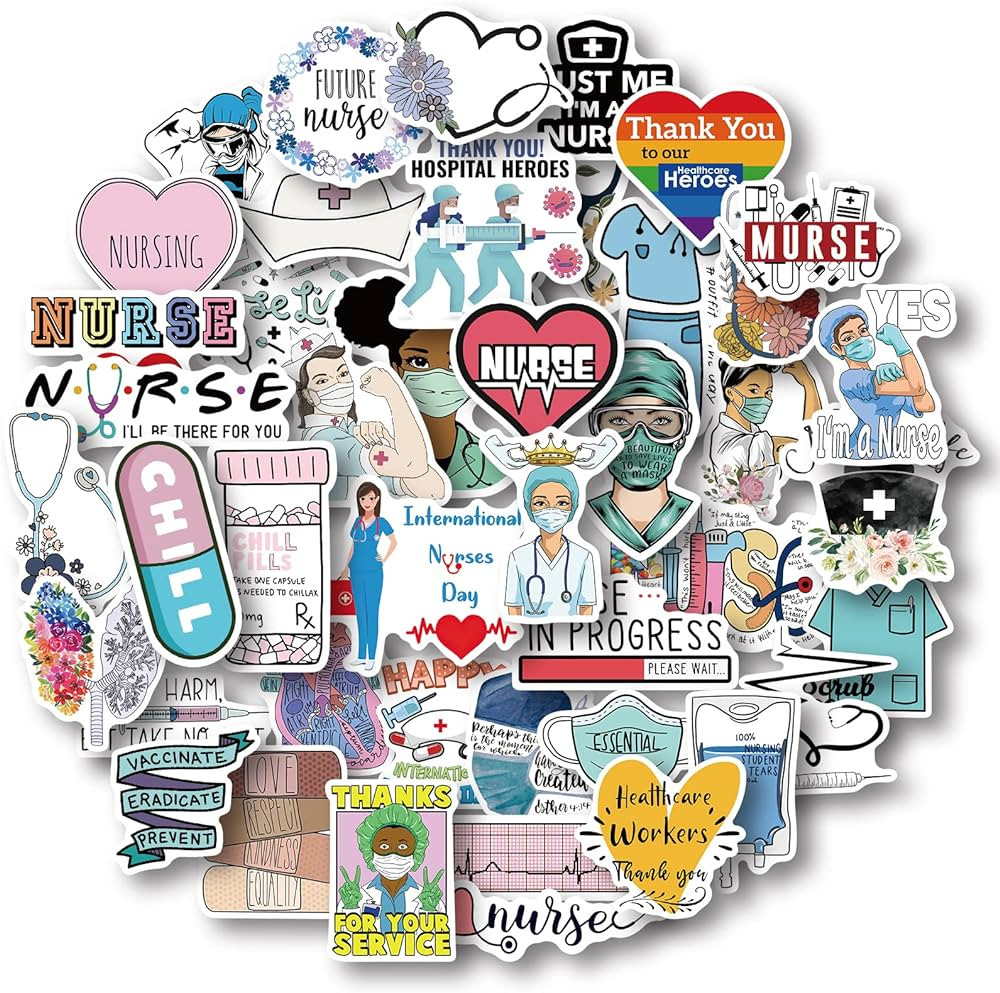 Aowplc 50 Pcs Nurse Stickers, Vinyl Nursing Stickers Decals for Laptops and Water Bottles, Nurse ... | Amazon (US)