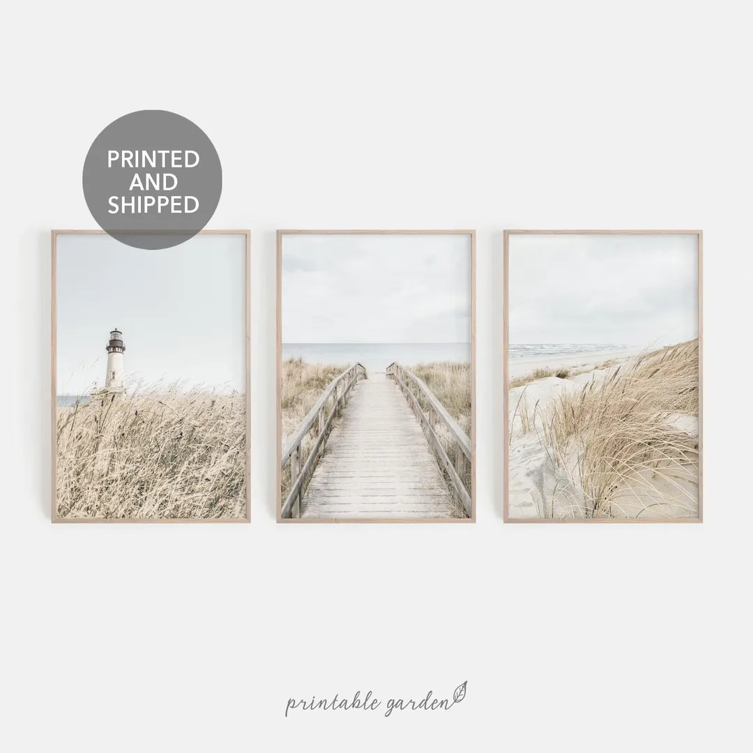 Neutral Coastal Set of 3 Prints: Minimal Beach Wall Art, Printed & Shipped | M114T - Etsy | Etsy (US)