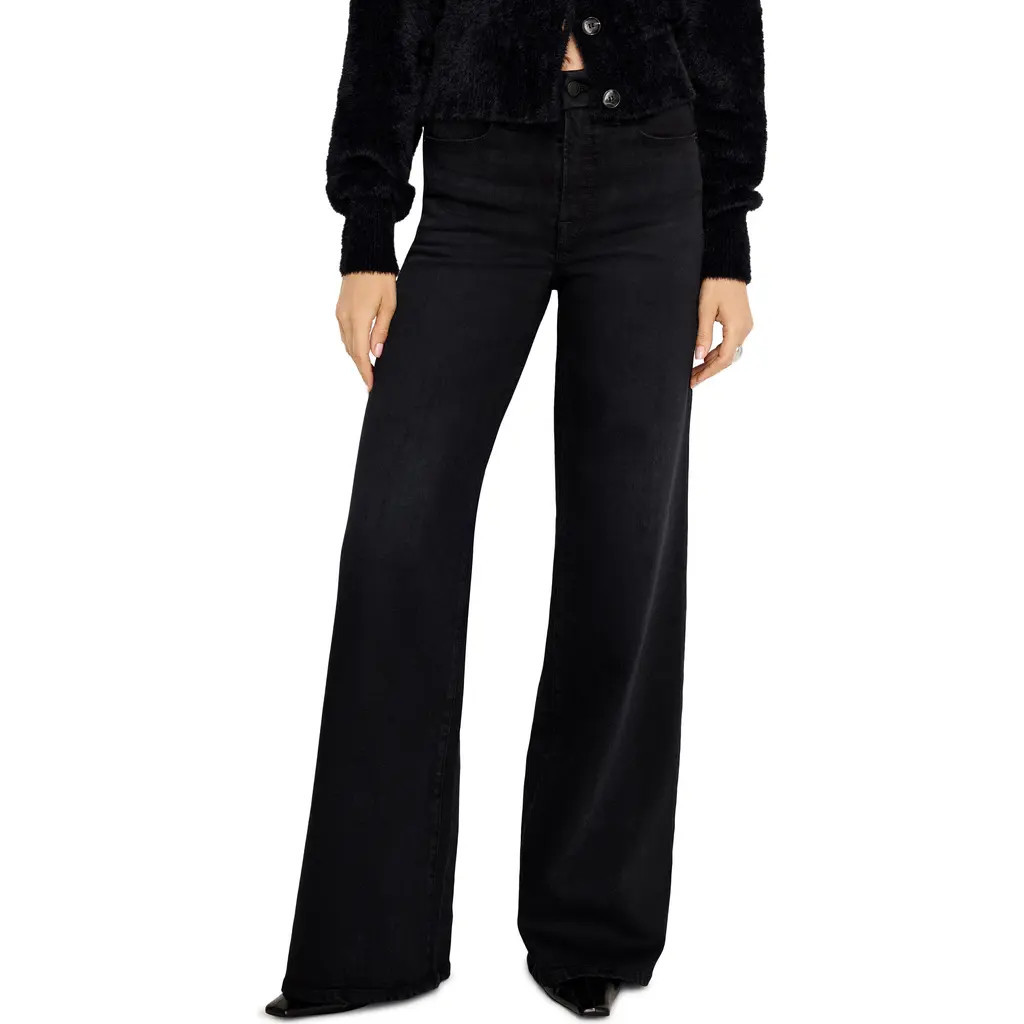 Good American SoftTech Good Waist High Waist Palazzo Jeans in Black344 at Nordstrom Rack, Size 24 | Nordstrom Rack